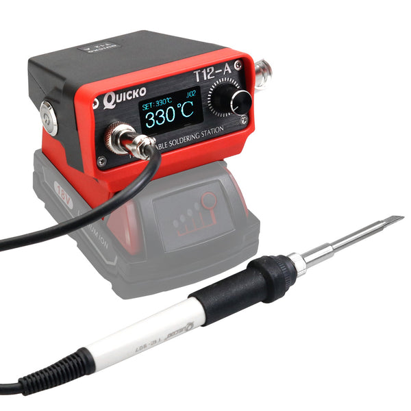 What microcontroller is used in the QUICKO T12 soldering iron that fits the Milwaukee?