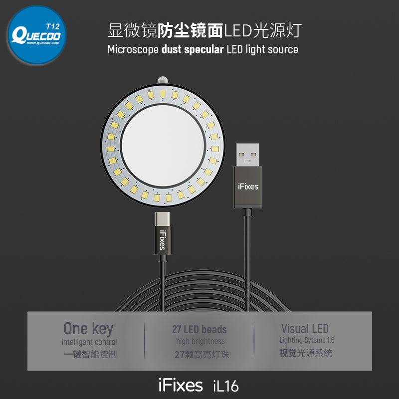 iFixes iL16 27 LED Beads Ring Lamp Stereo Microscope Dust-proof Mirror LED Lamp Source for Microscope PCB Soldering Repair