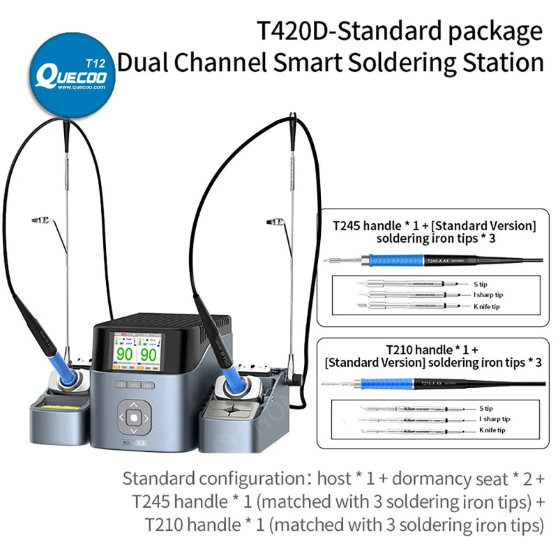 JCID AIXUN T420D Intelligent Dual-Station With T245/ T210 /T115 Handle Solder Iron Tips for PCB Welding Repair Soldering Station