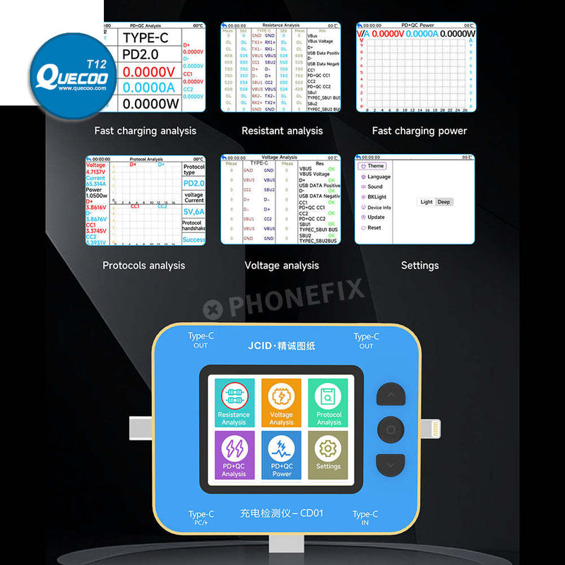 JCID CD01 Charging Detector With JC Drawing Type-C Lightning Port