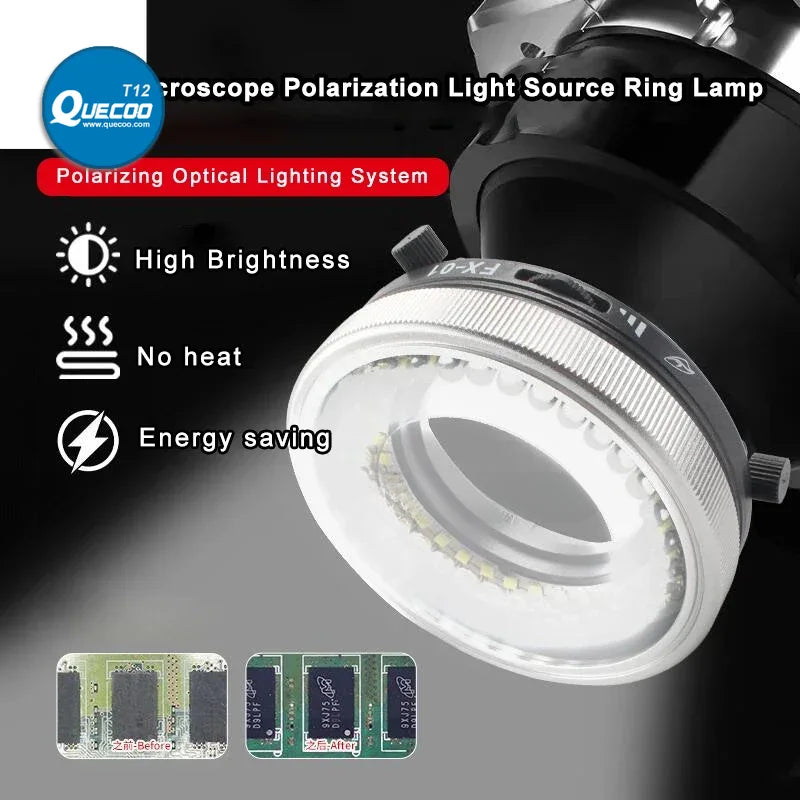 Polarized LED Ring Light Source Anti Glare 35pcs DIP/SMD LED Beads Double Polarizer Lens Microscope Lamp to Restoring Colors