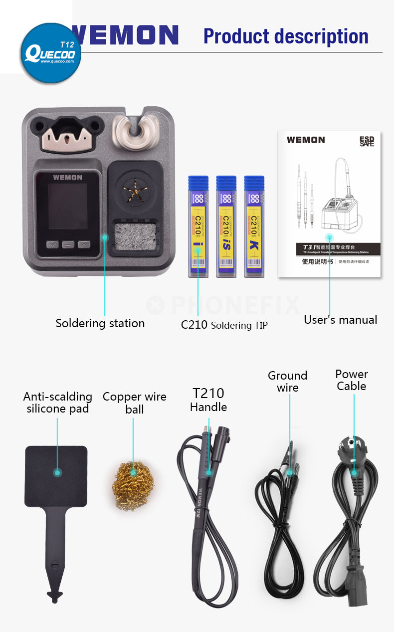 WEMON T31 Intelligent T210 T245 T115 Soldering Station for BGA SMD Mobile Phone PCB Welding Work With JBC C115 C245 C210 Tips