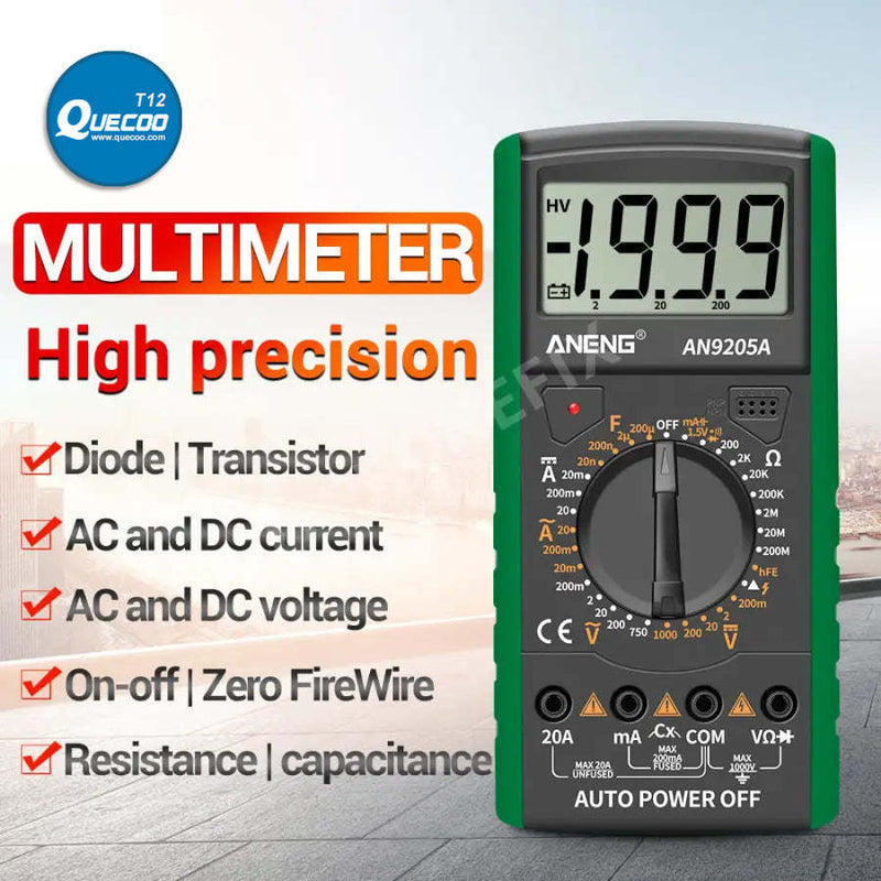 DT9205A+ Digital Multimeter AC/DC Voltage Tester with 9V Battery