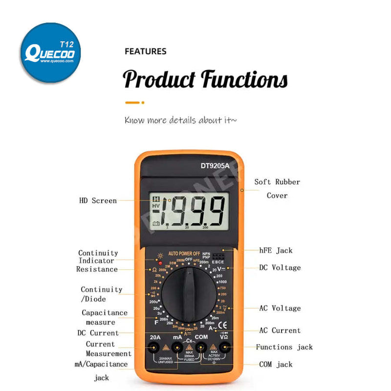 DT9205A Multimeter Voltage Current Resistance Capacitance Tester