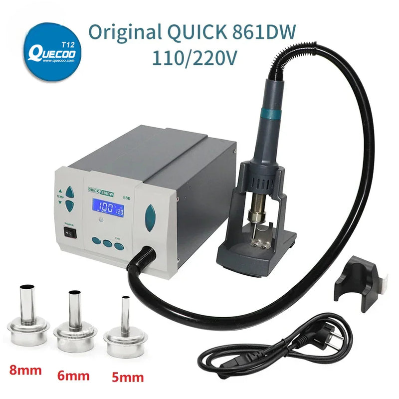 Original QUICK 861DW Hot Air Soldering Station 1000W Lead-free Heat Gun Rework Station +7 Pcs Nozzle for Phone PCB BGA Repair