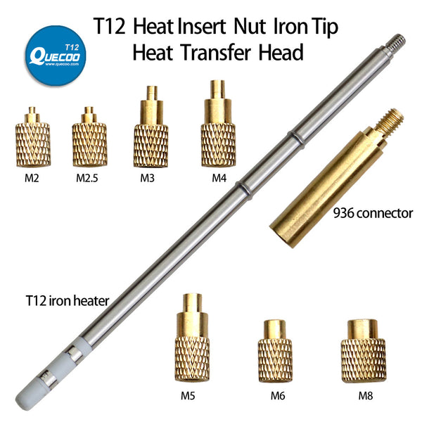 Heat Insert Nut Iron Tip T12 Soldering Iron Tip Insert Internal Thread Head M2-M8 Brass Hot Nut Insertion Kit 3D print accessory