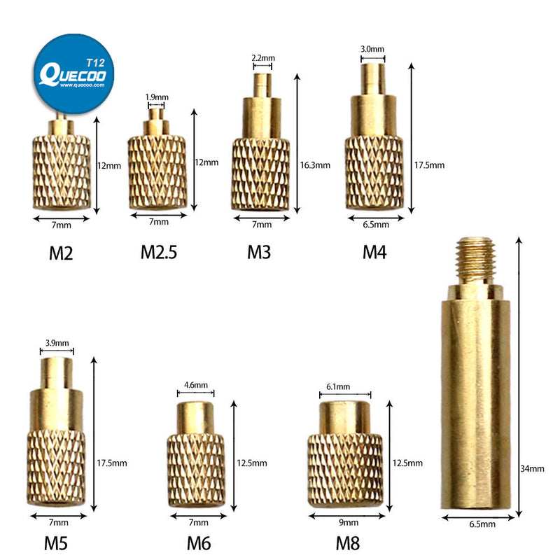 Heat Insert Nut Iron Tip T12 Soldering Iron Tip Insert Internal Thread Head M2-M8 Brass Hot Nut Insertion Kit 3D print accessory