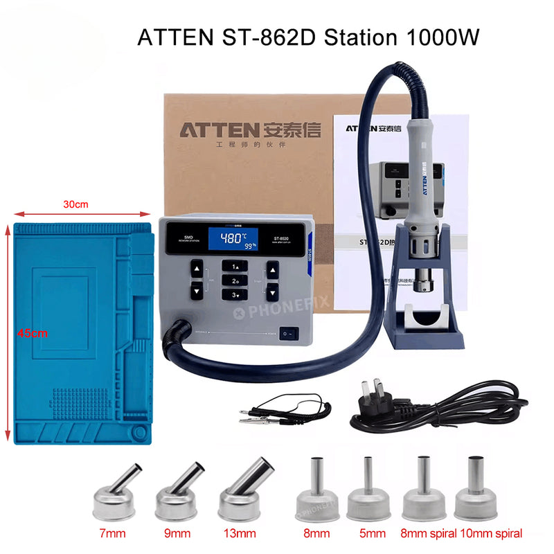 ATTEN ST-862D 1000W Hot Air Gun BGA Rework Station Automatic Sleep Mobile Phone PCB Welding Intelligent Hot Air Gun Solder Tool