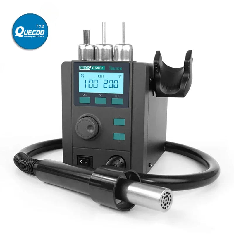 Original Quick 859D+ Intelligent Hot Air Gun Station 3 Channel Precise Temperature Control 580W Heat Gun Desoldering Station