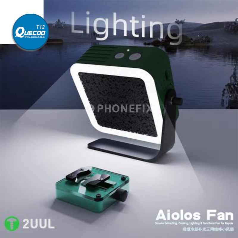 2UUL Aiolos Soldering Fan Quick Cooling Down Mini Fans with Lighting Lamp USB Charging for Mobile Phone PCB Welding Repair