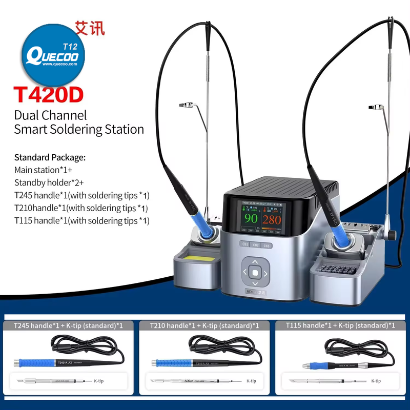 JCID AIXUN T420D Intelligent Dual-Station With T245/ T210 /T115 Handle Solder Iron Tips for PCB Welding Repair Soldering Station