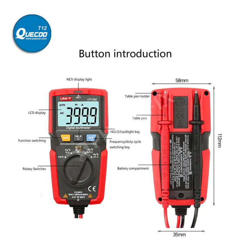 UNI-T UT125C Mini Digital Multimeter Capacitance Resistance Tester