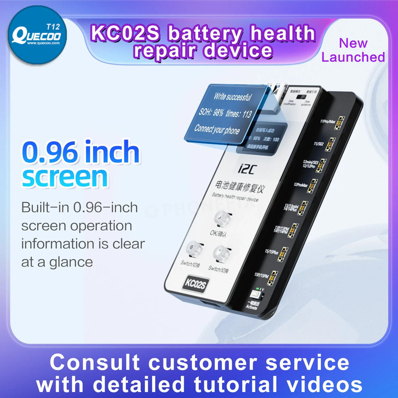 i2C KC02S Battery Battery Calibrator Tester for iPhone 11-15PM No FPC Needed Battery Cycle Time Reseting Health Modify Board