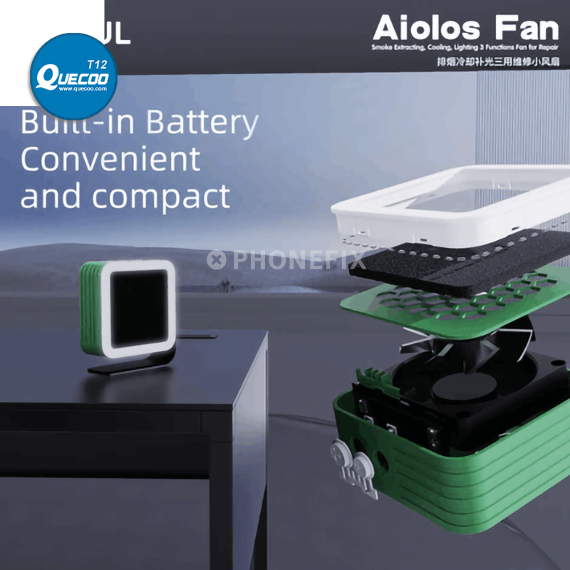 2UUL Aiolos Portable Fan Fume Extracting Cooling Lighting 3 in 1Mini Fan with Carbon Filter for Mobile Phone PCB Welding Repair