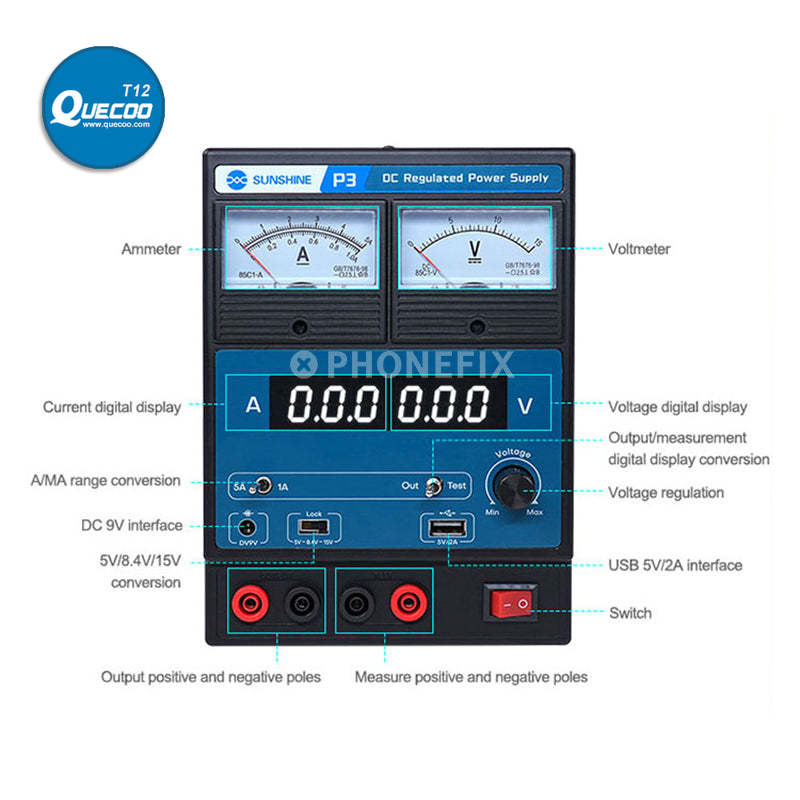 Sunshine P3 DC Regulated Power Supply Dual LED Pointer Display