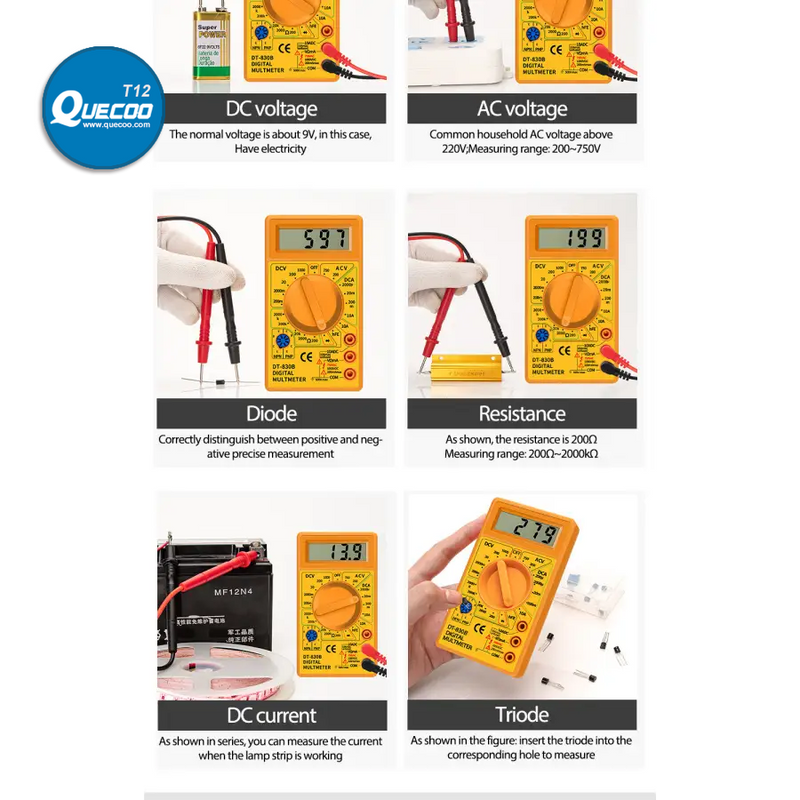 DT830B Digital Multimeter LCD Voltmeter Ammeter Ohm Tester