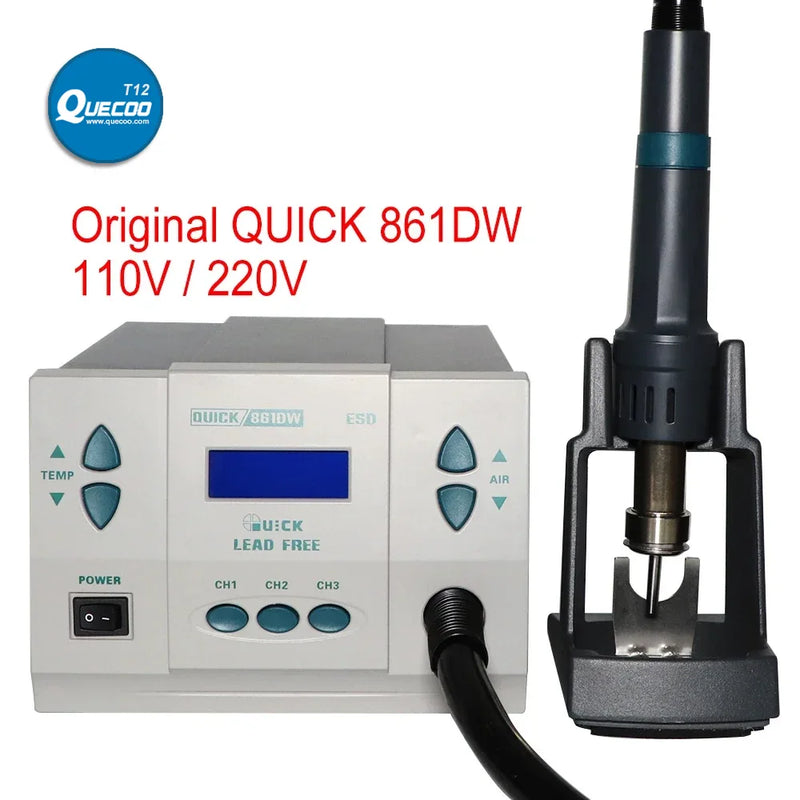 Original QUICK 861DW Hot Air Soldering Station 1000W Lead-free Heat Gun Rework Station +7 Pcs Nozzle for Phone PCB BGA Repair