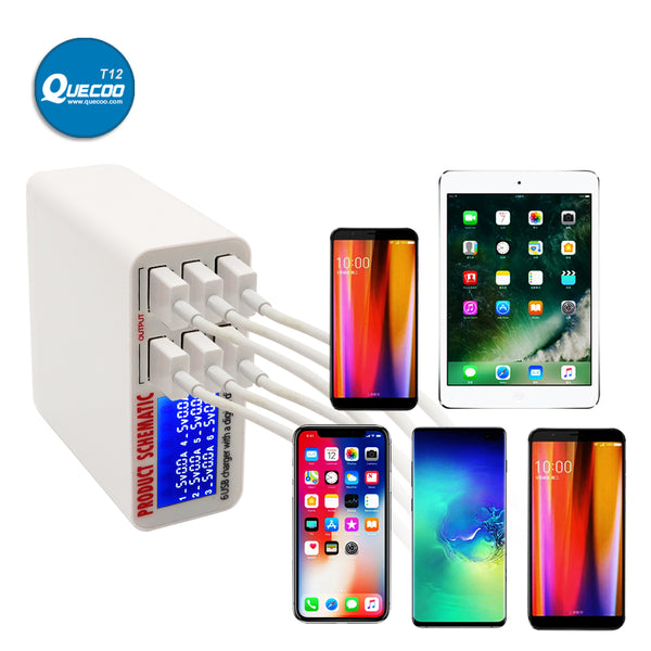 Phone Repair 6 Port USB Fast Charger EU US UK Plug for iPhone Repair Fast Charging Station with LCD Display Power Supply Charger