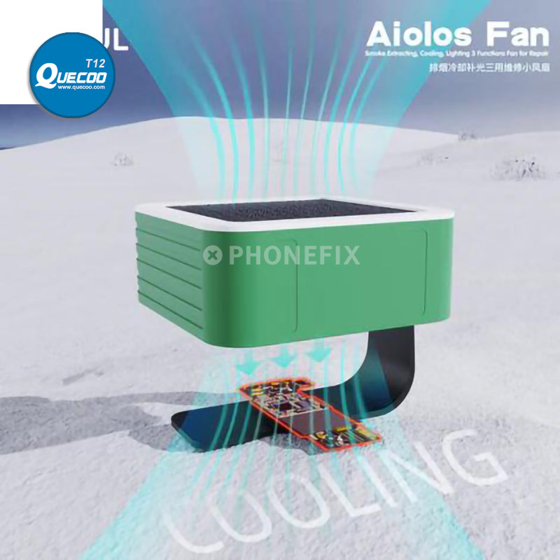 2UUL Aiolos Portable Fan Fume Extracting Cooling Lighting 3 in 1Mini Fan with Carbon Filter for Mobile Phone PCB Welding Repair