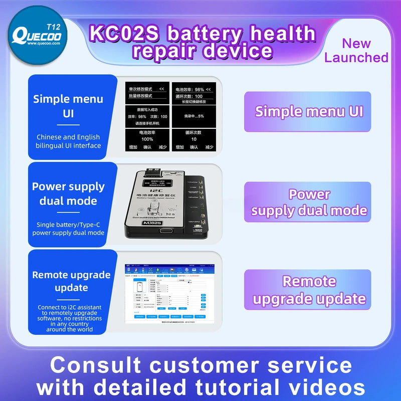 i2C KC02S Battery Battery Calibrator Tester for iPhone 11-15PM No FPC Needed Battery Cycle Time Reseting Health Modify Board