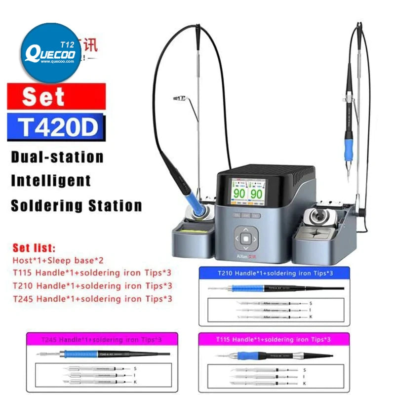 JCID AIXUN T420D Intelligent Dual-Station With T245/ T210 /T115 Handle Solder Iron Tips for PCB Welding Repair Soldering Station