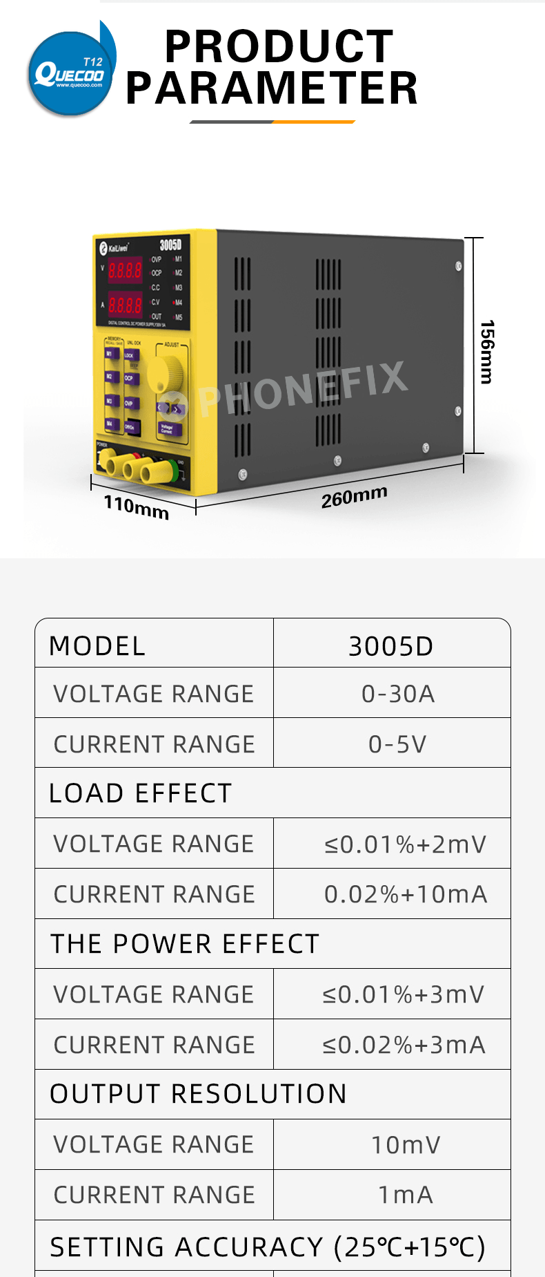 Sunshine P-3005A Digital DC Power Supply 30V 5A