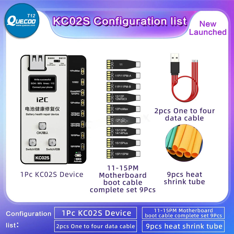 i2C KC02S Battery Battery Calibrator Tester for iPhone 11-15PM No FPC Needed Battery Cycle Time Reseting Health Modify Board