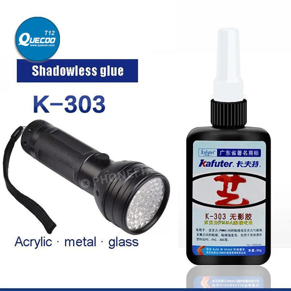 K-303 Transparent UV Glue Curing Adhesive With 9/51 LED UV Flashlight