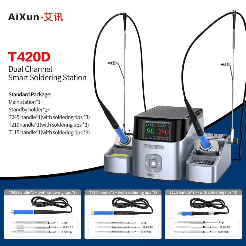 AiXun T420D Dual Channel Smart Soldering Station Intelligent Temperature Control HD Liquid Crystal Display Repair Solder Tools