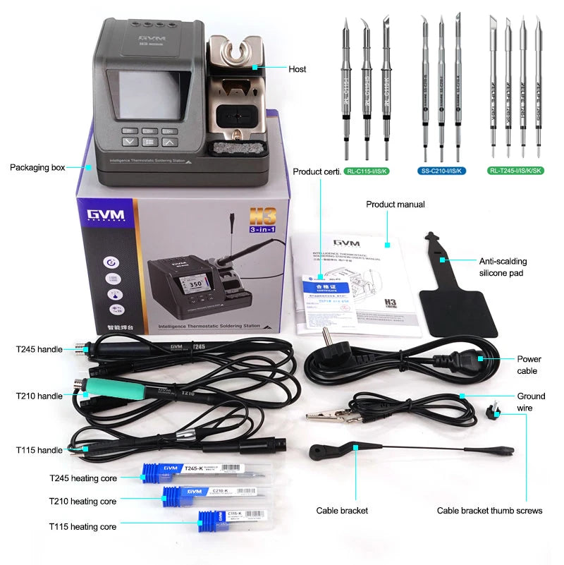 GVM H3 T210/T245/T115 Handle Available 3 in1 High Voltage 80W Intelligent Welding Station Automatic Sleep Welding Rework Station