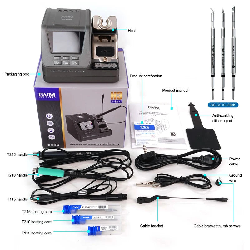 GVM H3 T210/T245/T115 Handle Available 3 in1 High Voltage 80W Intelligent Welding Station Automatic Sleep Welding Rework Station