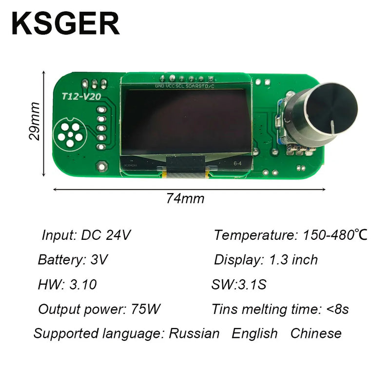 KSGER V3.1S OLED T12 Solder Iron Temperature STM32 Controller Welding Tools Electronic Soldering Wake-Sleep Shock 24V72W