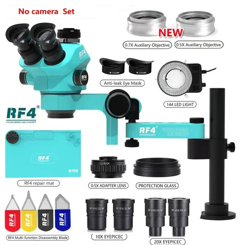 RF4 Folding Swing Arm Trinocular Microscope Insulation Silicone Welding Work Mat Stereo Microscope Set for PCB Soldering Repair