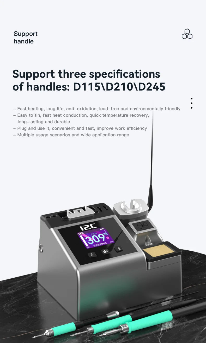 I2C 2SDN Nano Soldering Station with 210/115/245 Solder Iron Tips Temperature Control Auto Sleep Support for PCB Welding Repair