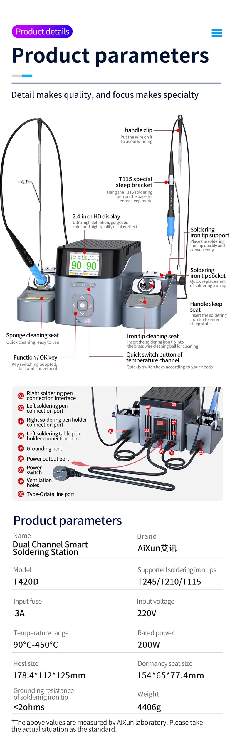 AiXun T420D Dual Channel Smart Soldering Station Intelligent Temperature Control HD Liquid Crystal Display Repair Solder Tools