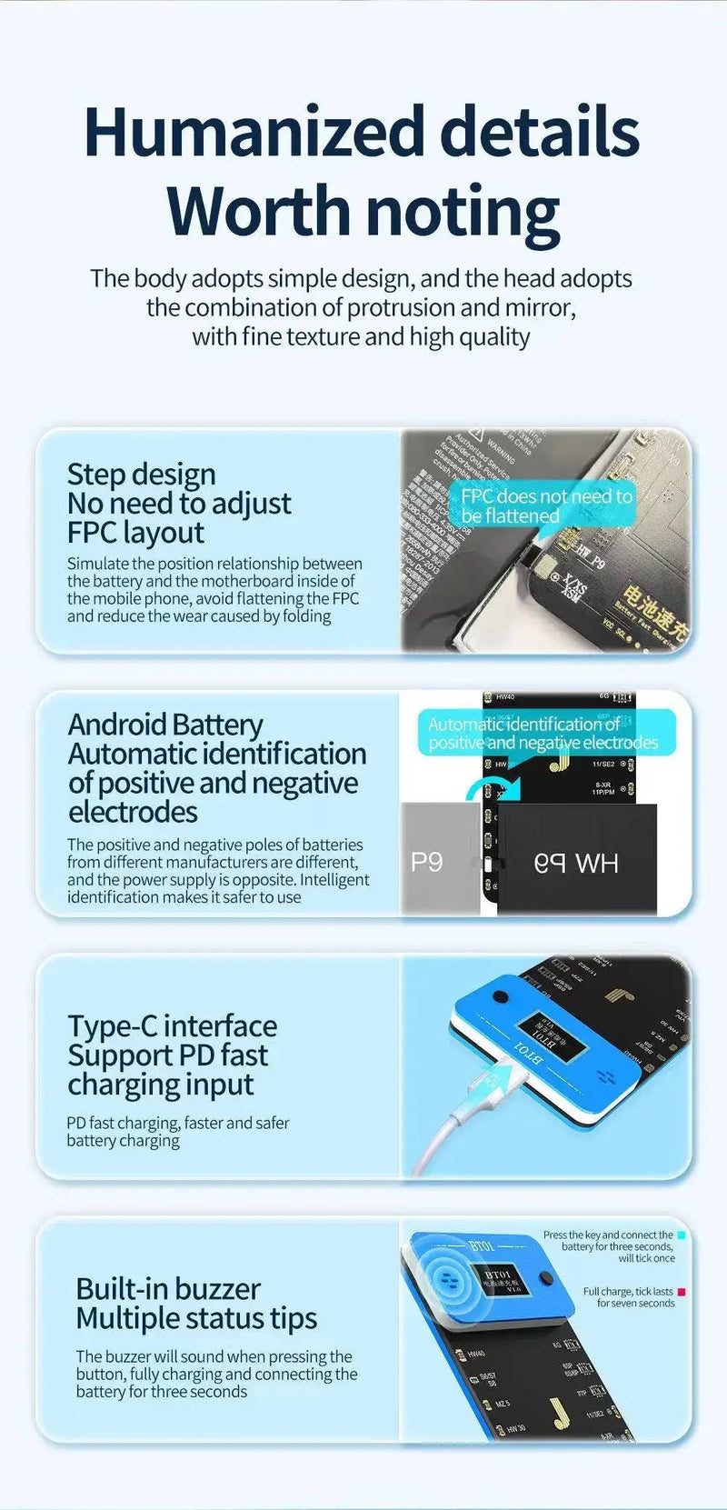 JCID JC BT01 Battery Charger for iPhone 6 7 8 X 11 12 13 Pro Max Anzor Cell Phone Battery Activation Panel Maintenance Tool