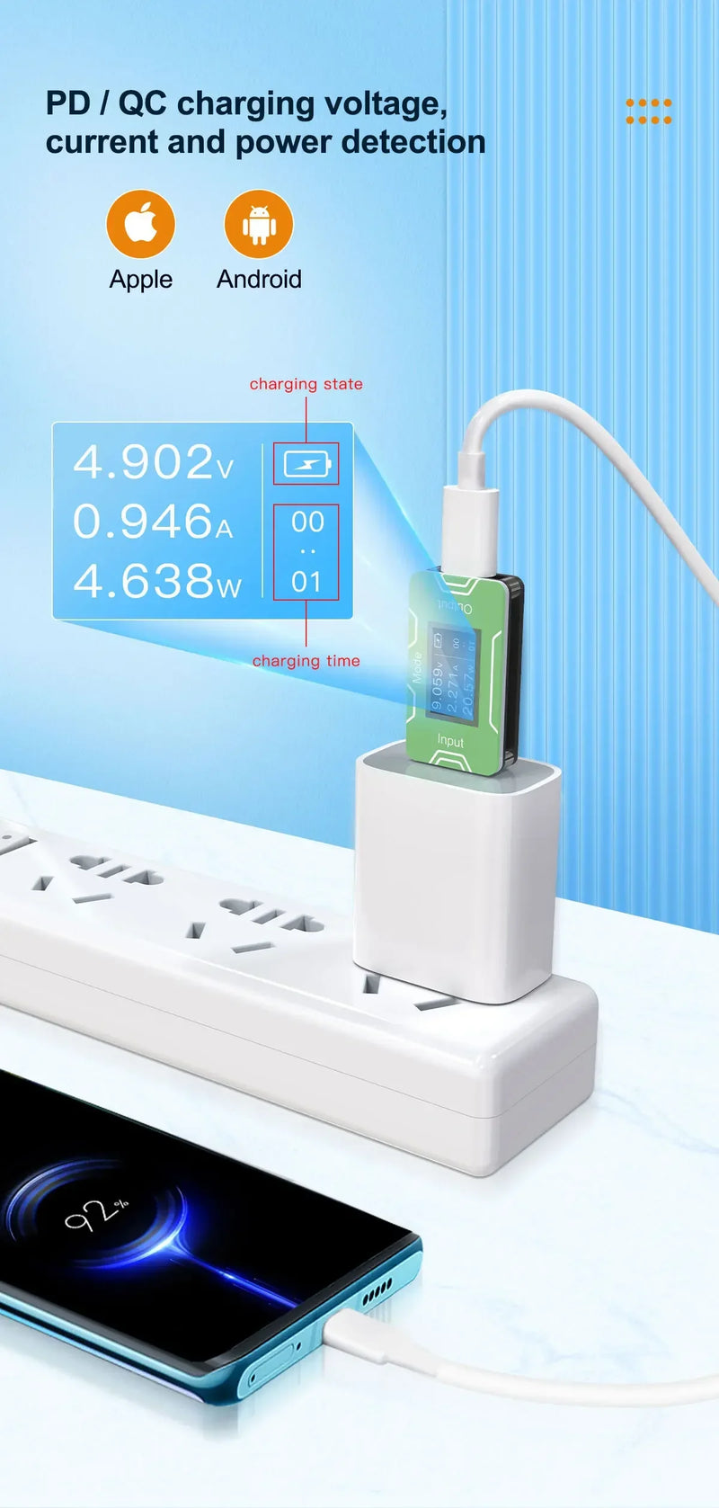 JCID JC CT02 PD Charger Detector Fast USB-C Tester Voltage Current Power Test HD OLED Screen Real Time Monitoring Tester