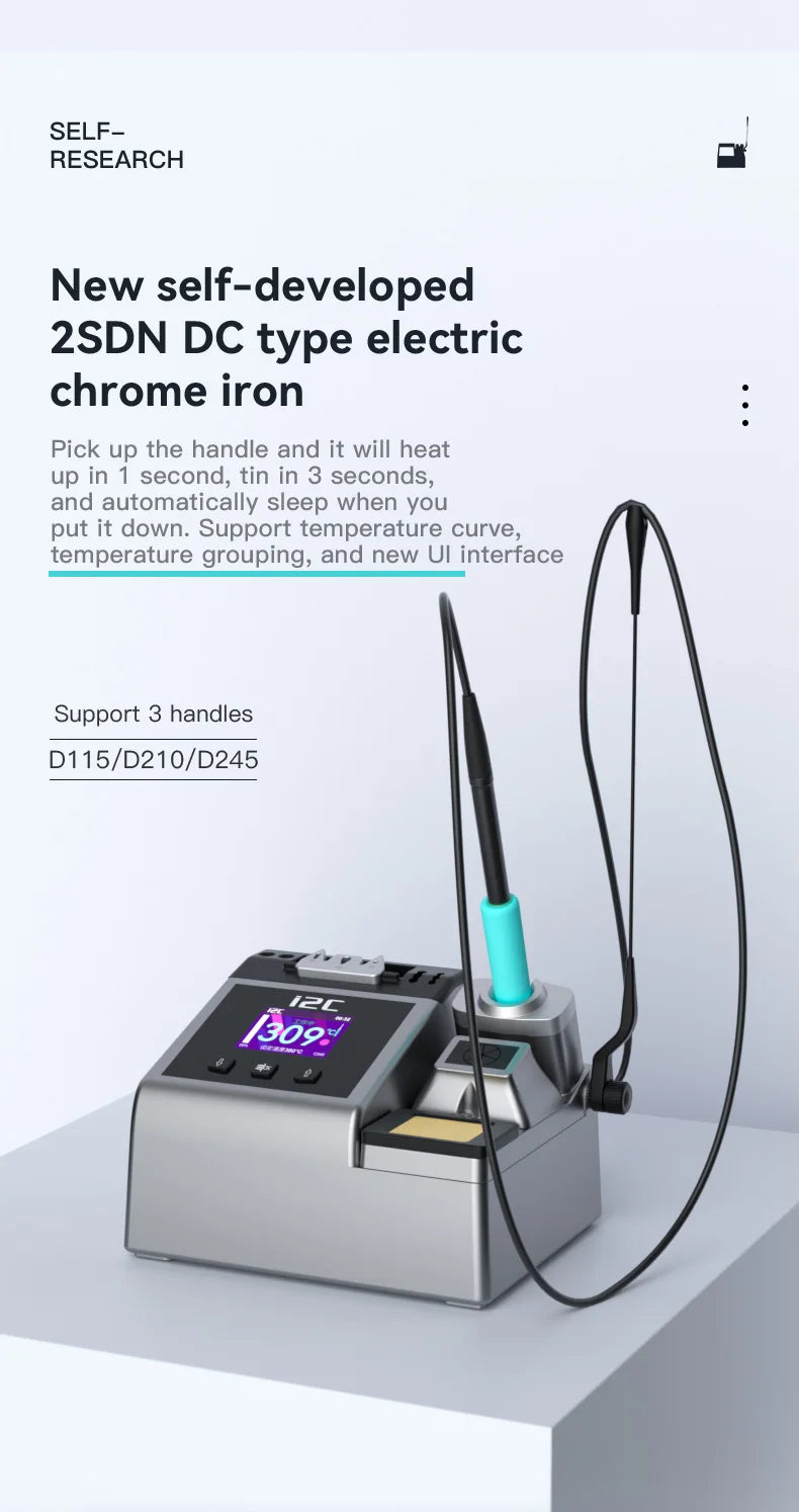 I2C 2SDN Nano Soldering Station with 210/115/245 Solder Iron Tips Temperature Control Auto Sleep Support for PCB Welding Repair