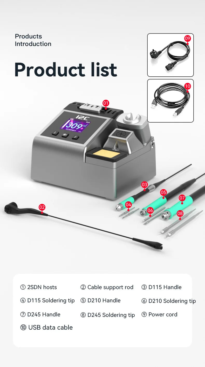 I2C 2SDN Nano Soldering Station with 210/115/245 Solder Iron Tips Temperature Control Auto Sleep Support for PCB Welding Repair