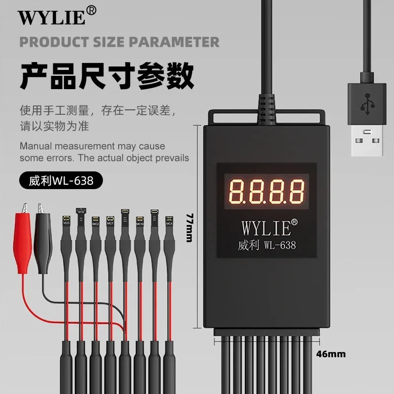 WYLIE WL-638 Smart Boot Power Supply Cable for iPhone 8-15 PM Android Motherboard Battery Overvoltage Protection Fast Charging