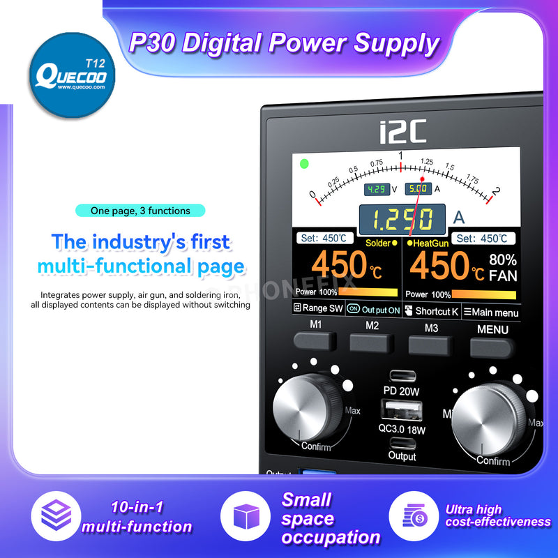 I2C P30 10 in 1 Digital Power Supply Multifunction Soldering Desoldering Spot Welding Mobile Phone PCB BGA Rework Platform