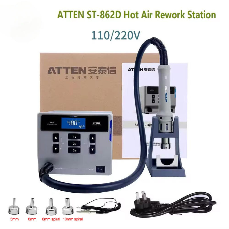 ATTEN ST-862D 1000W Hot Air Gun BGA Rework Station Automatic Sleep Mobile Phone PCB Welding Intelligent Hot Air Gun Solder Tool