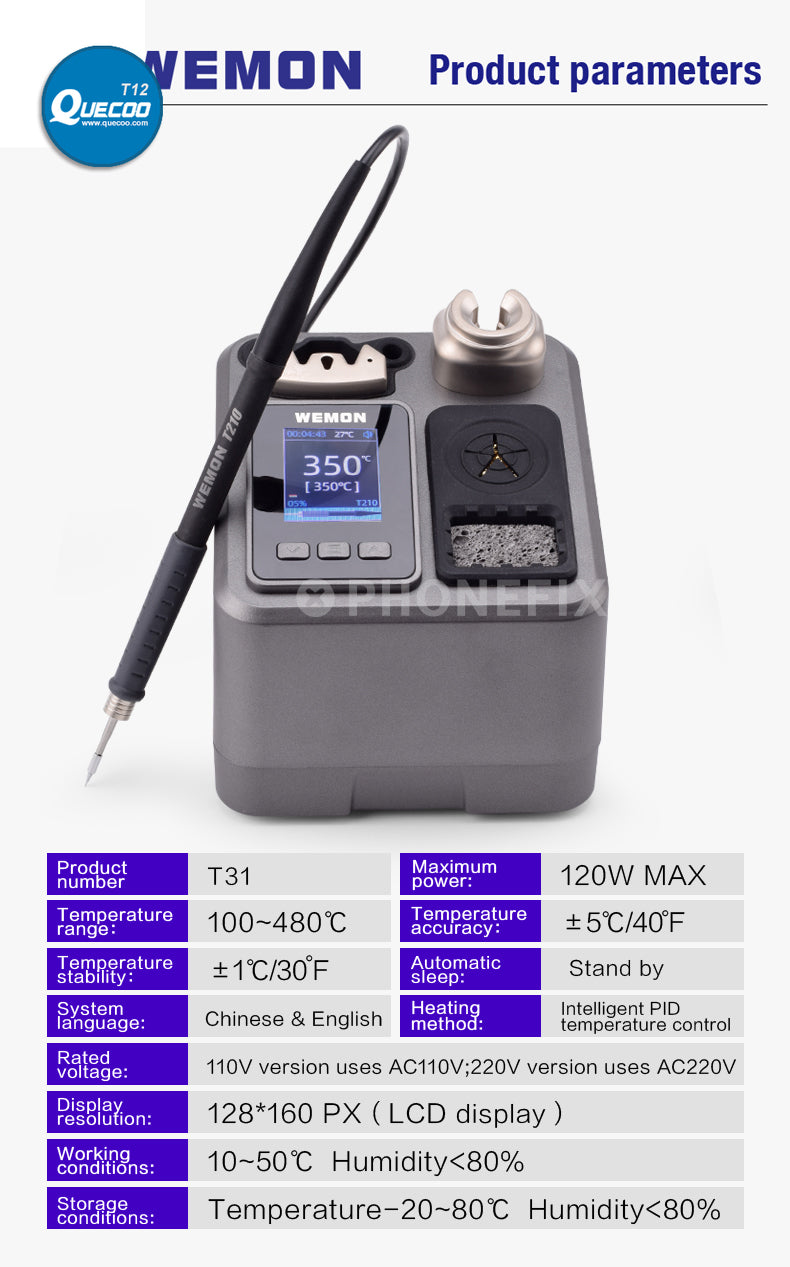 WEMON T31 Intelligent T210 T245 T115 Soldering Station for BGA SMD Mobile Phone PCB Welding Work With JBC C115 C245 C210 Tips