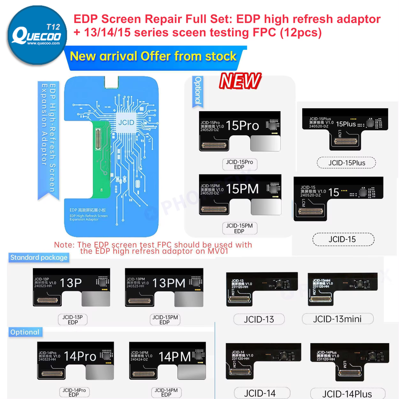 JCID MV01 LCD Screen Testing EDF Adaptor with FPC Flex Cables for X -15Pm Android Phones Display High Refresh Testing Repair