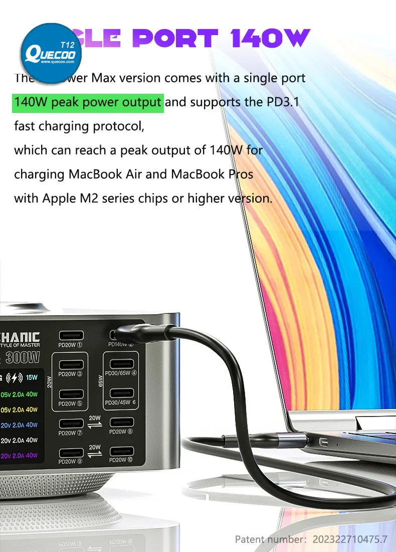 Mechanic X-POWER Max 10 Ports Desktop Charger QC3.0 PD3.1 Quick Charge For iPhone 15 14 13 Xiaomi Laptop Wireless Charger Tool