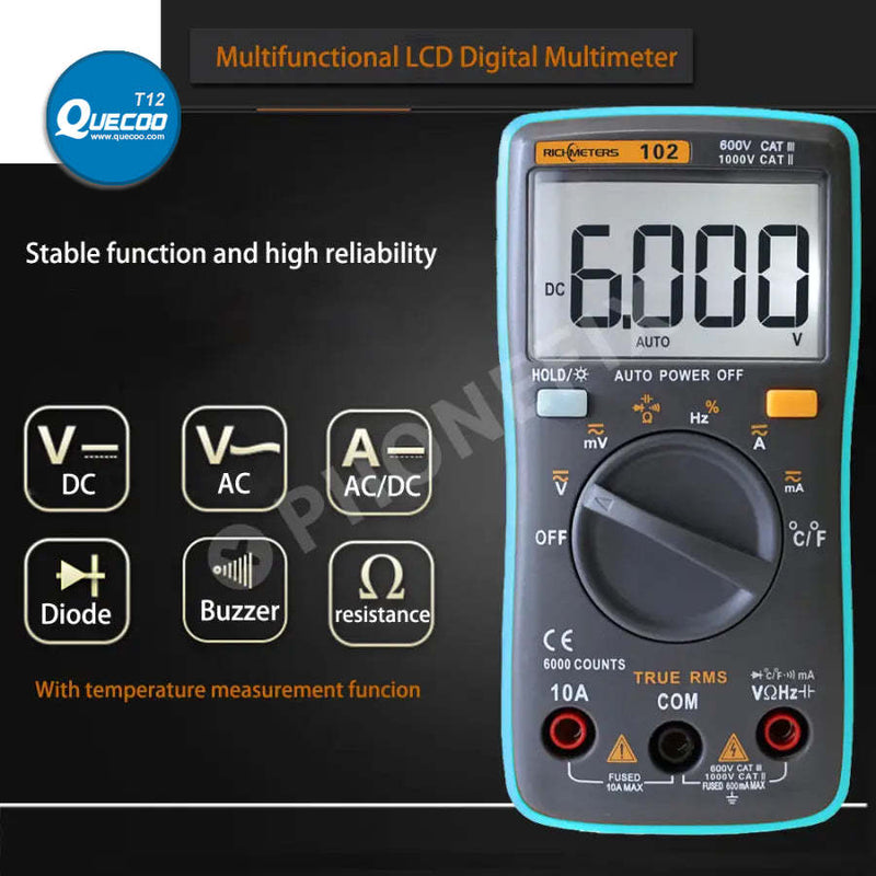 RICHMETERS 102 Pocket Digital Multimeter AC DC Voltage Tester