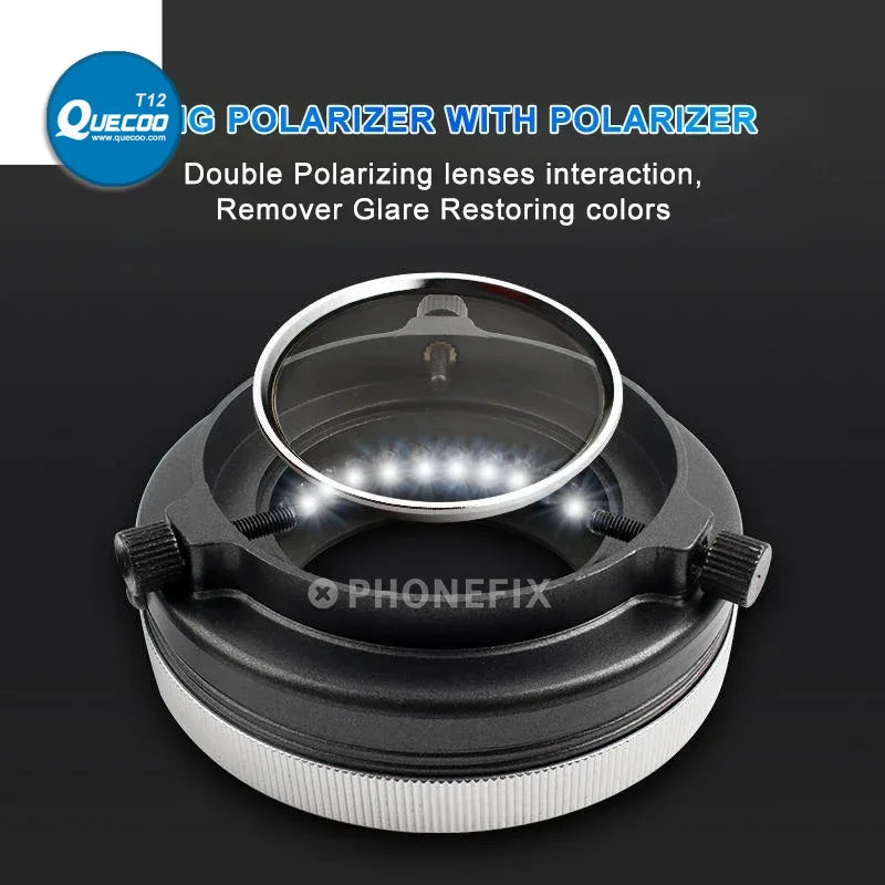 Polarized LED Ring Light Source Anti Glare 35pcs DIP/SMD LED Beads Double Polarizer Lens Microscope Lamp to Restoring Colors