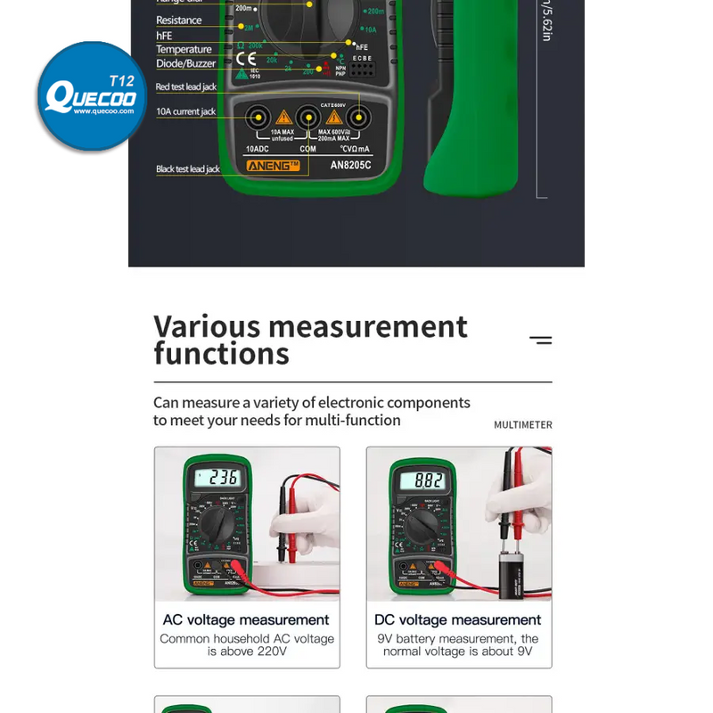 AN8205C Digital Multimeter AC/DC Volt Meter DC Ammeter Tester