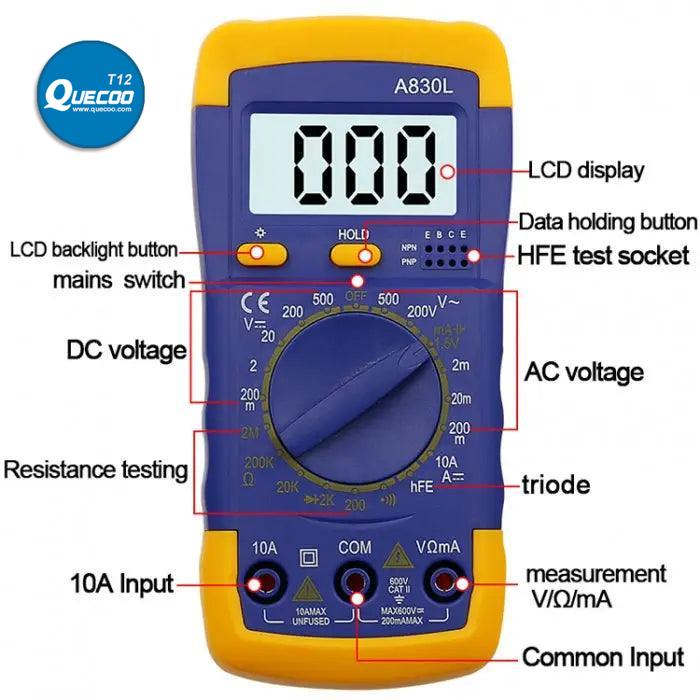 A830L Digital Multimeter AC DC OHM Volt Current Tester Mini Meter