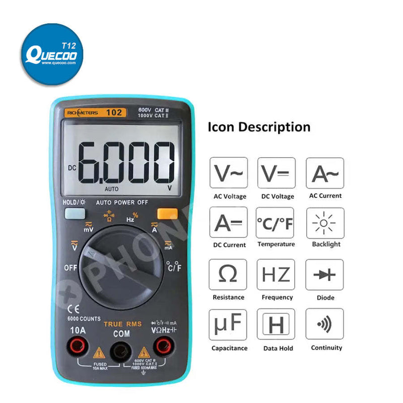 RICHMETERS 102 Pocket Digital Multimeter AC DC Voltage Tester